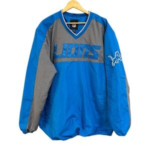 Detroit‎ Lions NFL Men's Pullover Windbreaker Jacket 3XL Blue Gray Sportswear